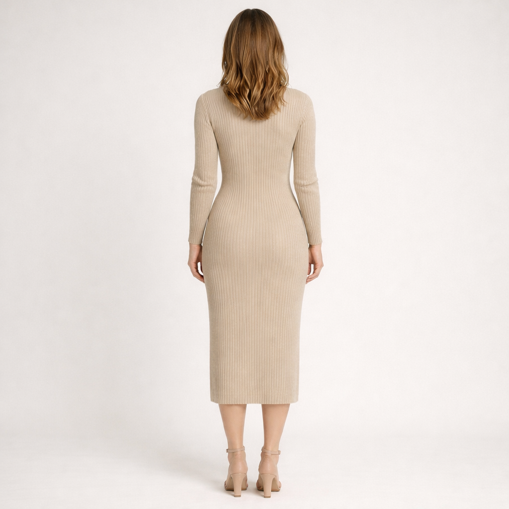 Ribstrikket midikjole