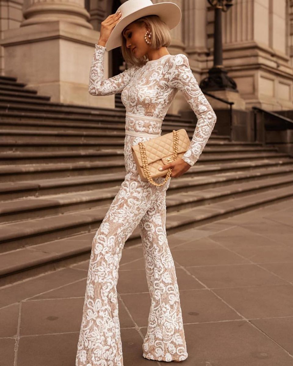 Glitrende Jumpsuit med Brede Ben I Midnatsstil Til Kvinder