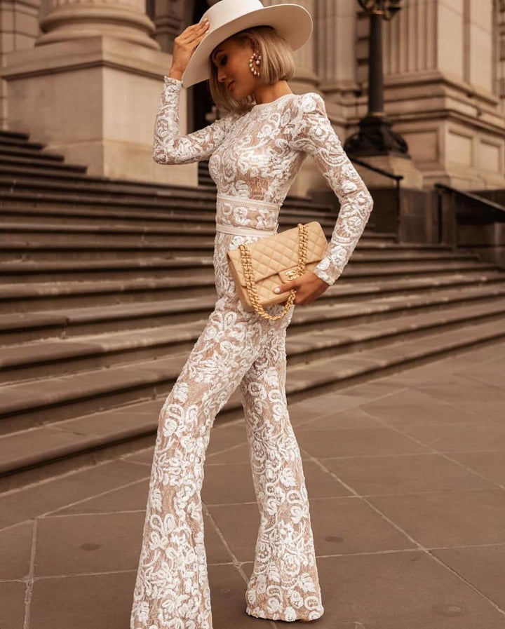 Glitrende Jumpsuit med Brede Ben I Midnatsstil Til Kvinder