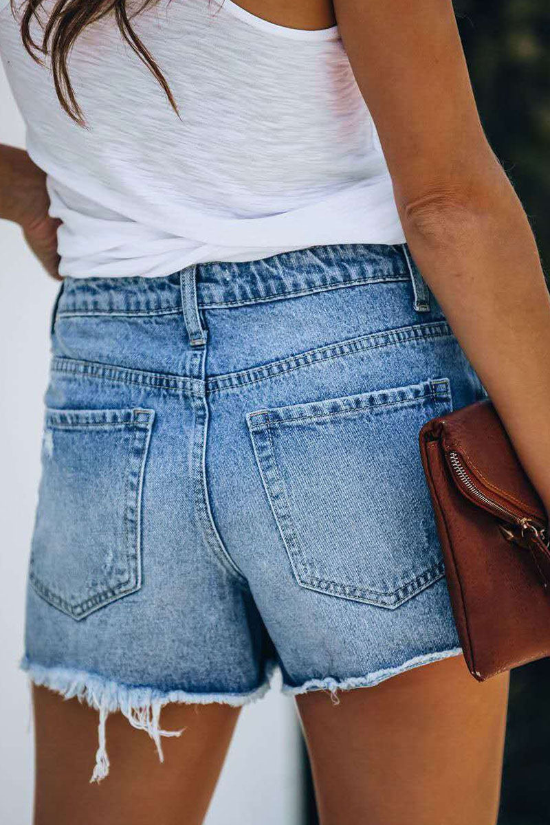 Asymmetriske Denim Shorts med Rå Slid Til Kvinder
