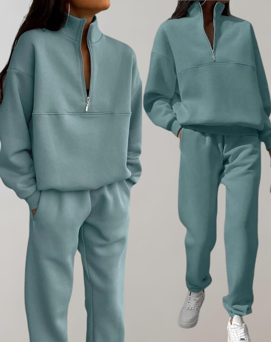 Blødt Loungesæt Til Kvinder med Zip Sweatshirt og Bukser
