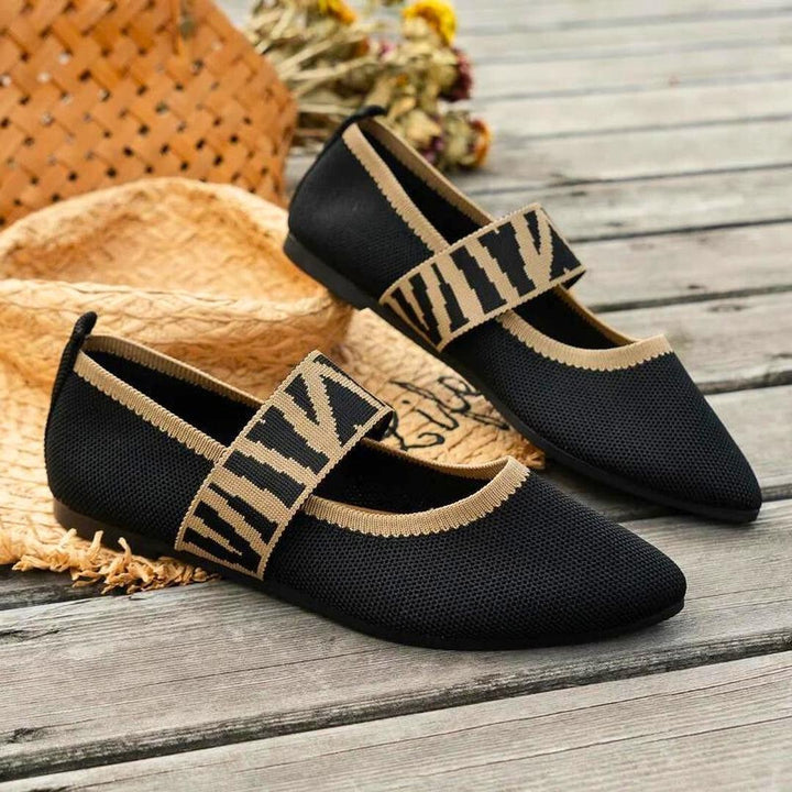 Women's Canvas Ballerina Shoes with Strap and Contrast Trim