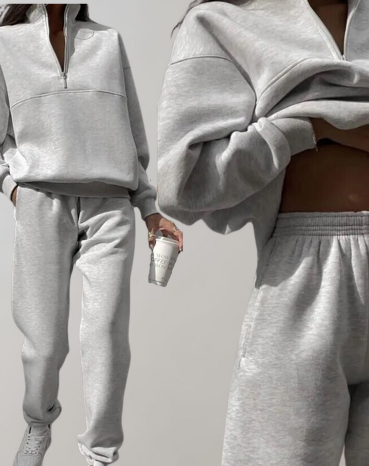 Blødt Loungesæt Til Kvinder med Zip Sweatshirt og Bukser