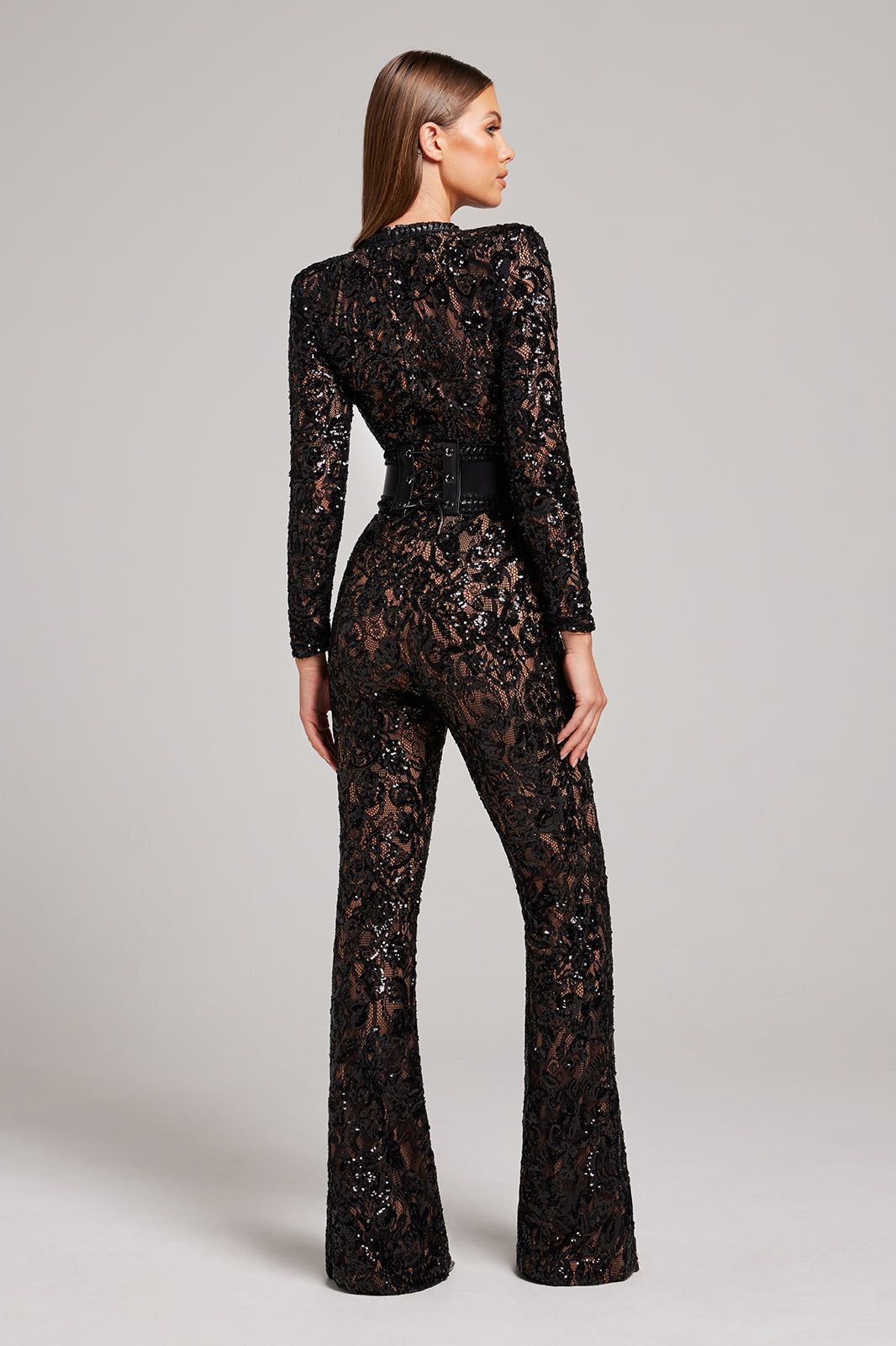 Glitrende Jumpsuit med Brede Ben I Midnatsstil Til Kvinder