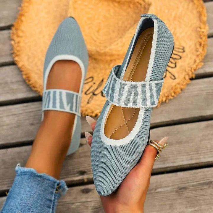 Women's Canvas Ballerina Shoes with Strap and Contrast Trim
