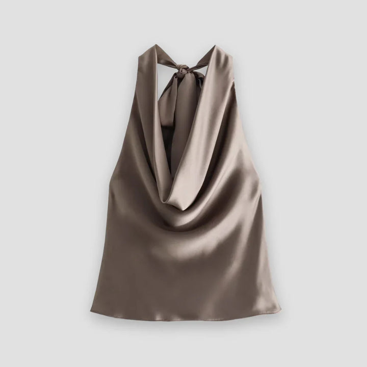 Draperede Satin Halterneck-toppe med Bindebånd Bagpå til Kvinder