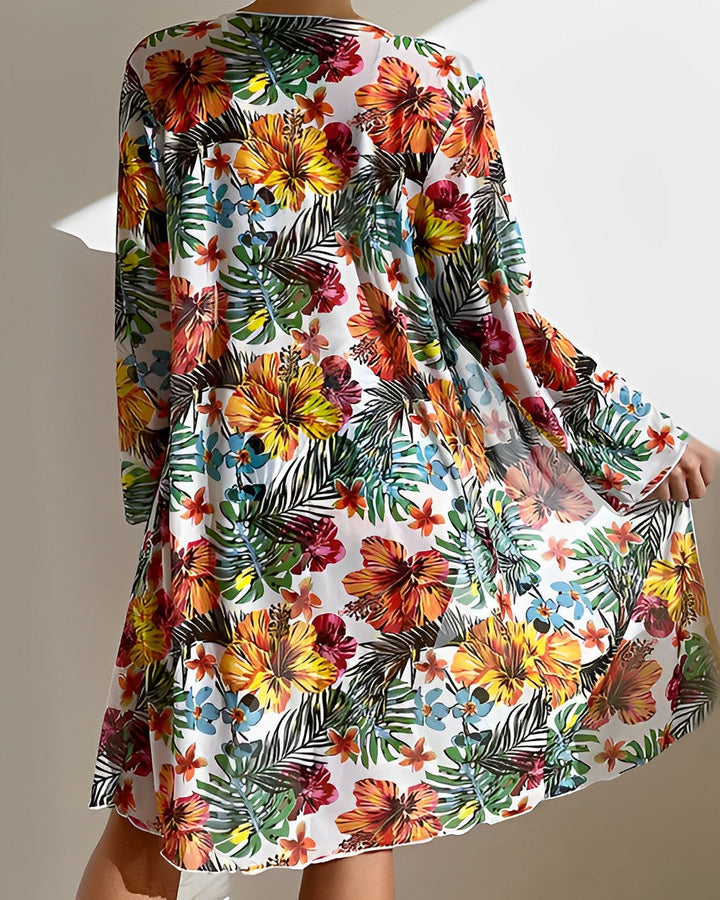 Tredelt Bikinisæt med Blomsterprint Til Kvinder