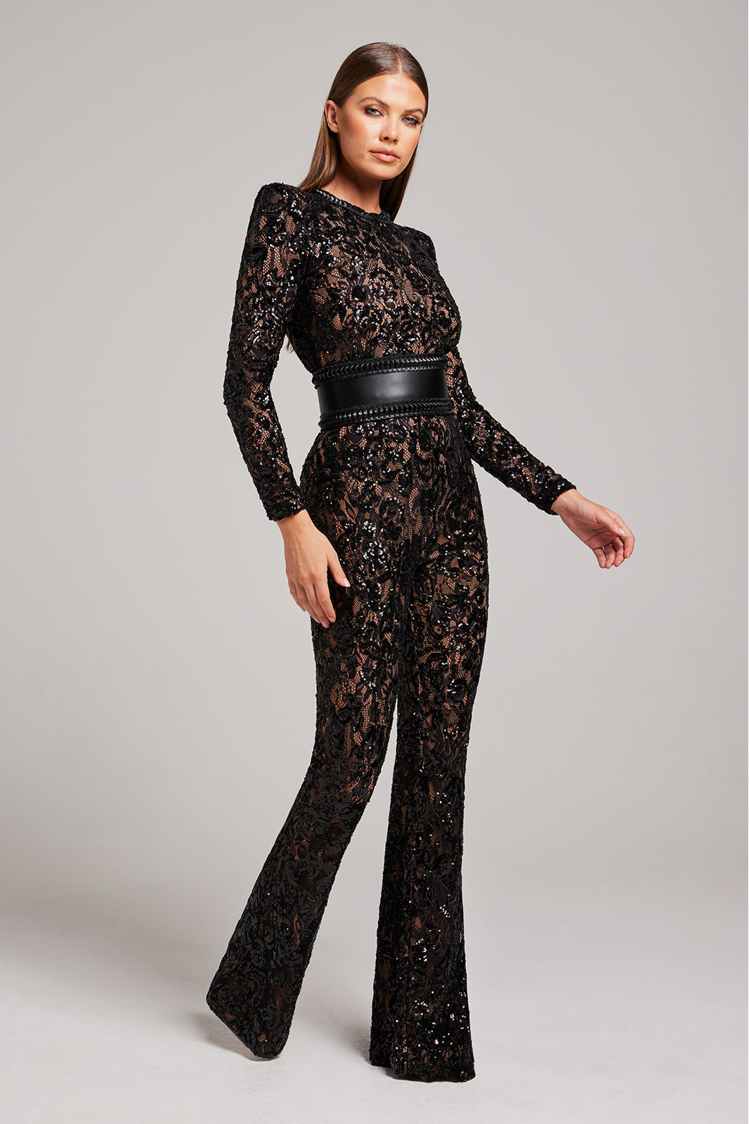 Glitrende Jumpsuit med Brede Ben I Midnatsstil Til Kvinder