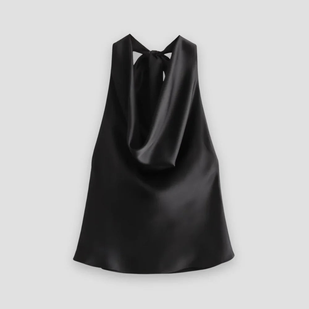 Draperede Satin Halterneck-toppe med Bindebånd Bagpå til Kvinder
