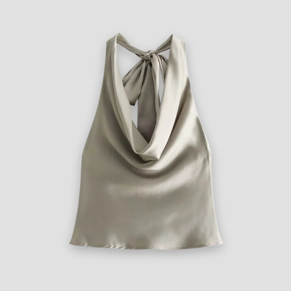 Draperede Satin Halterneck-toppe med Bindebånd Bagpå til Kvinder