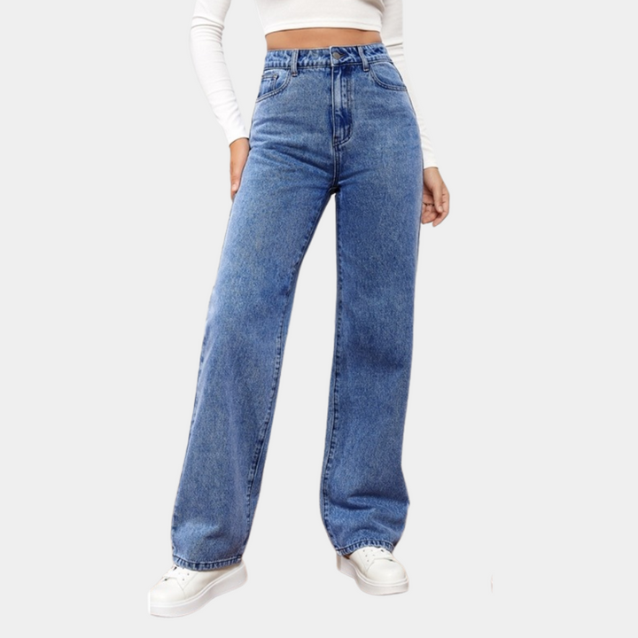 Højtaljede Straight-Leg Jeans i Klassisk Vask