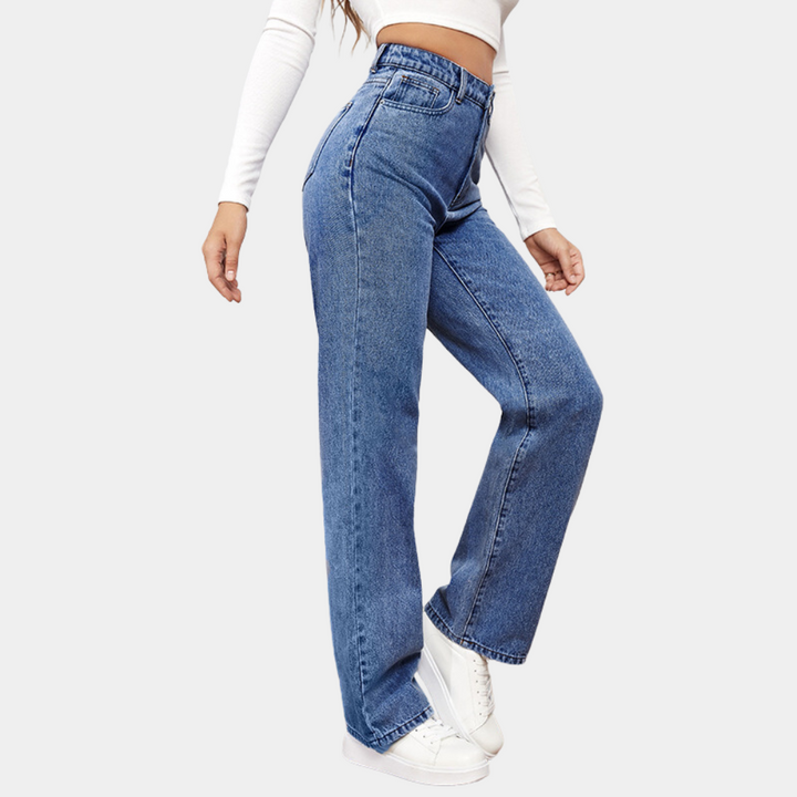 Højtaljede Straight-Leg Jeans i Klassisk Vask