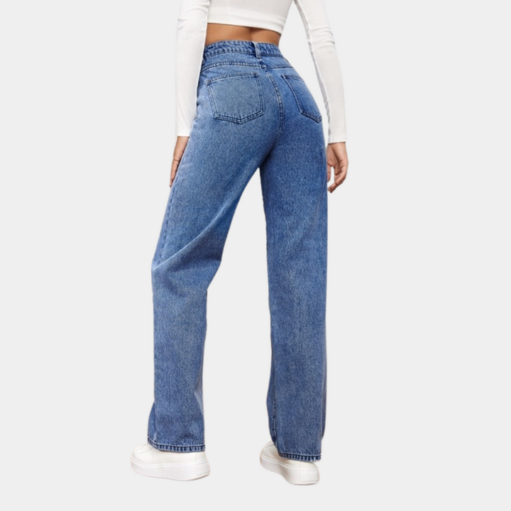 Højtaljede Straight-Leg Jeans i Klassisk Vask