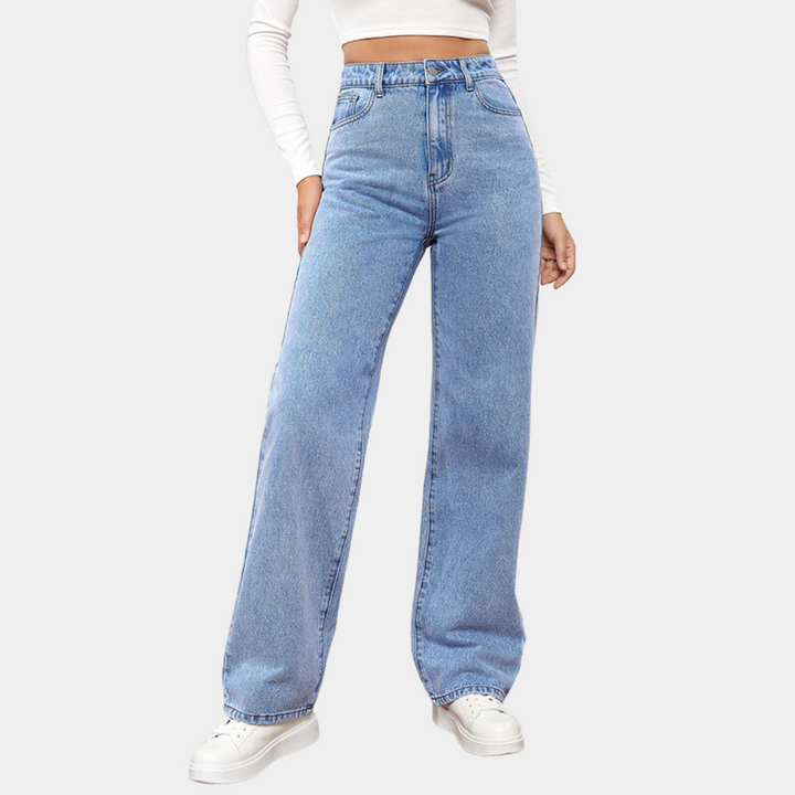 Højtaljede Straight-Leg Jeans i Klassisk Vask