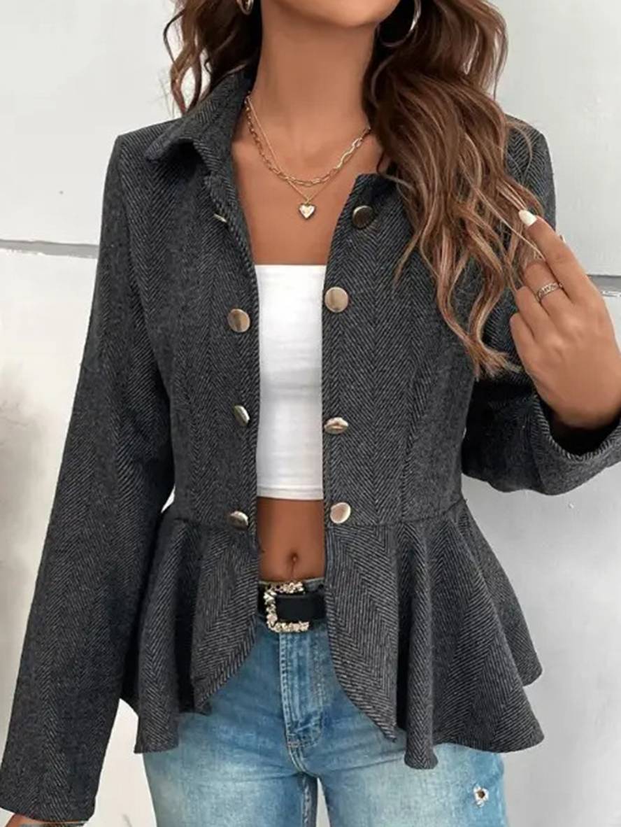 Kort Blazer Til Kvinder med Chevronmønster og Peplum