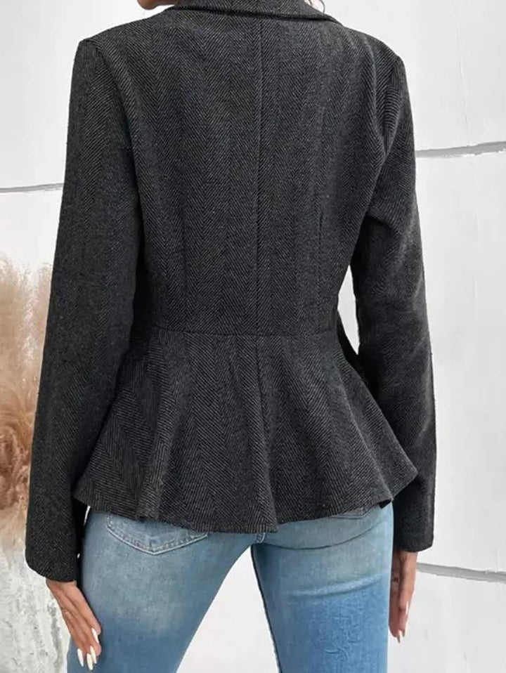 Kort Blazer Til Kvinder med Chevronmønster og Peplum
