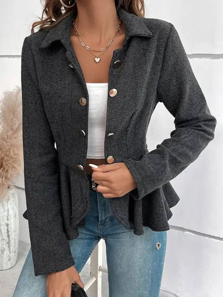 Kort Blazer Til Kvinder med Chevronmønster og Peplum