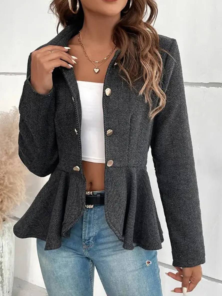 Kort Blazer Til Kvinder med Chevronmønster og Peplum