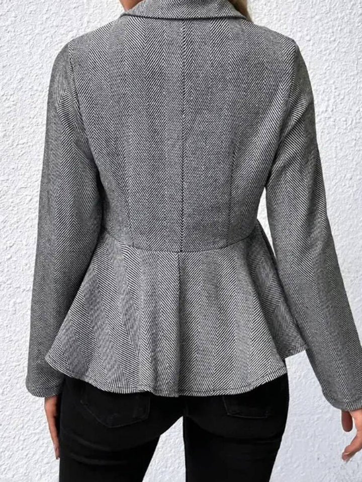 Kort Blazer Til Kvinder med Chevronmønster og Peplum