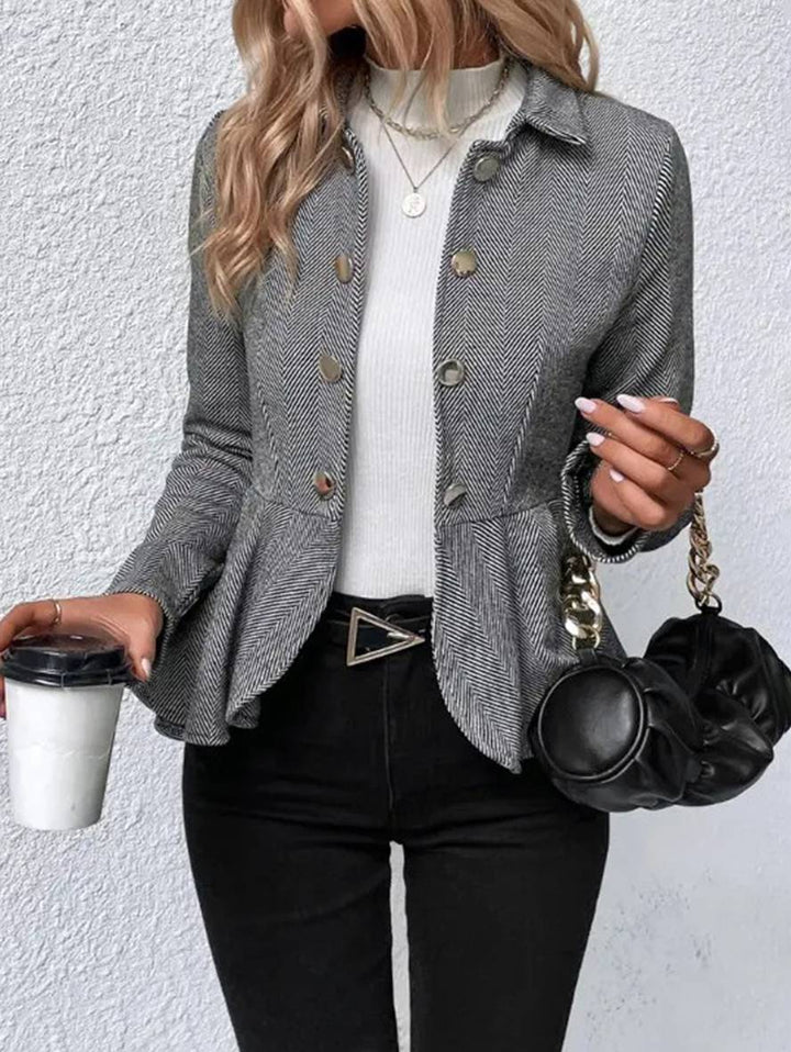 Kort Blazer Til Kvinder med Chevronmønster og Peplum