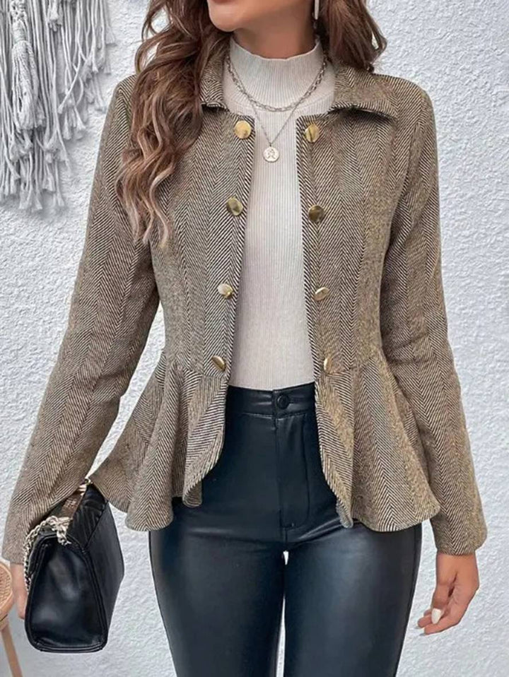 Kort Blazer Til Kvinder med Chevronmønster og Peplum