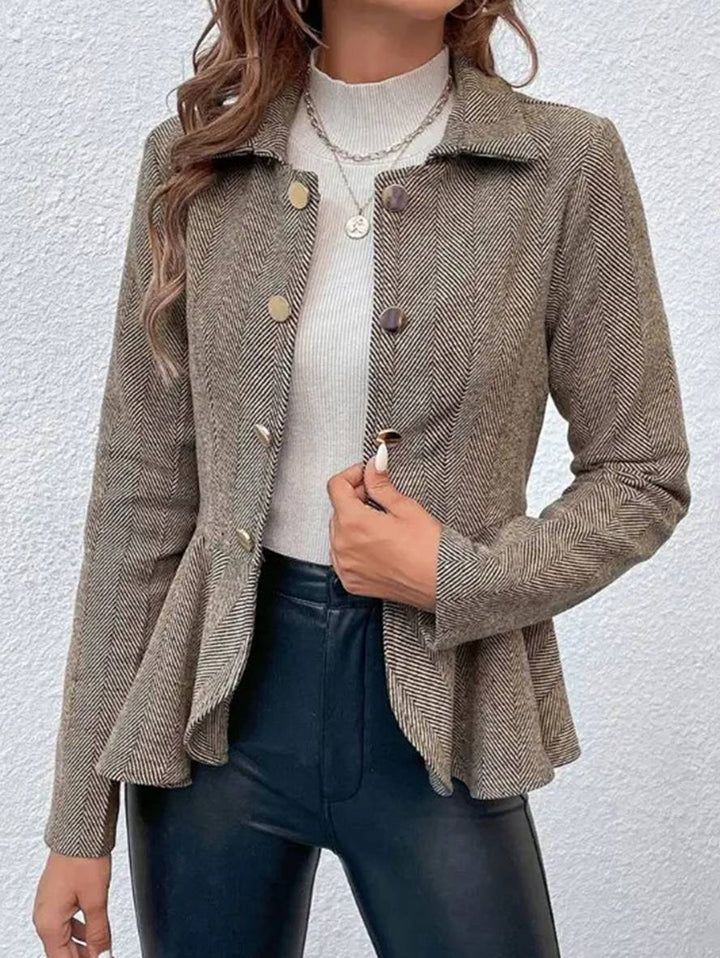 Kort Blazer Til Kvinder med Chevronmønster og Peplum
