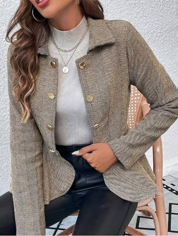 Kort Blazer Til Kvinder med Chevronmønster og Peplum