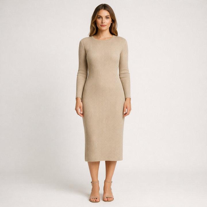 Ribstrikket midikjole