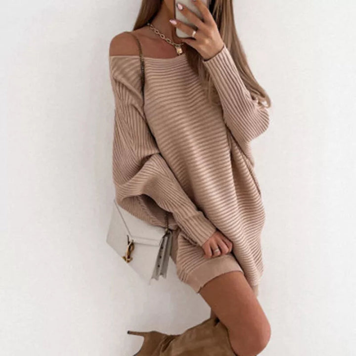 Strikket Mini Sweaterkjole med Off Shoulder Design