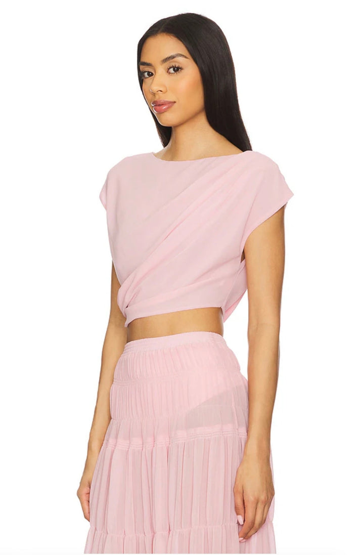 To-delt Sæt med Draperet Crop Top og Lang Gennemsigtig Nederdel