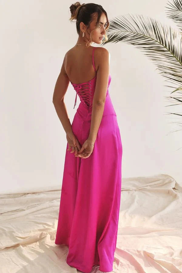 Satin Maxi Kjole med Korset til Damer