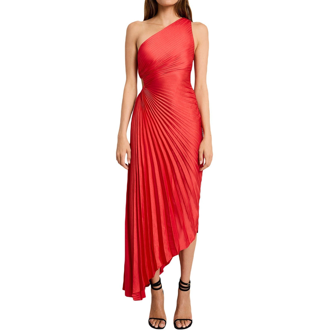 Plisseret Midikjole med Én Skulder og Elegant Feminint Festlook