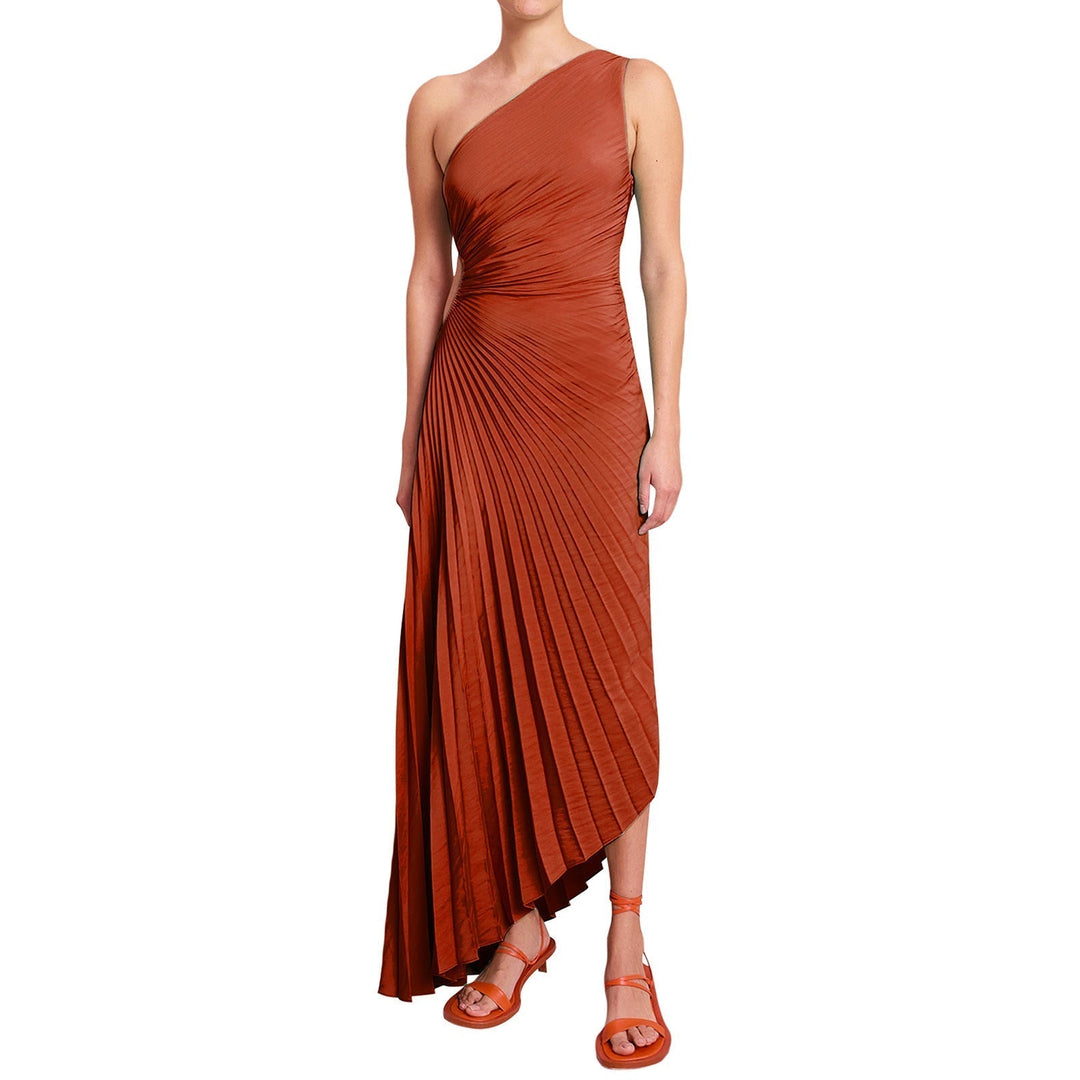 Plisseret Midikjole med Én Skulder og Elegant Feminint Festlook