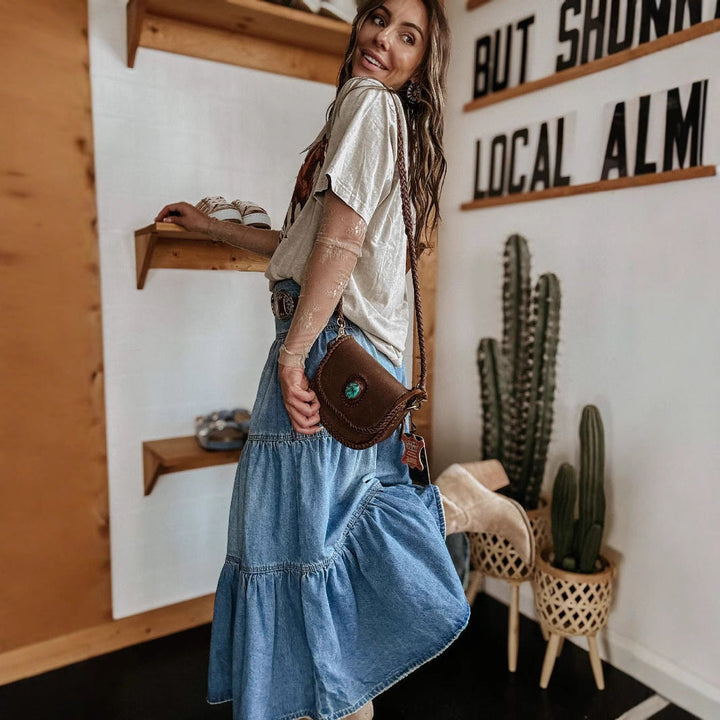 Denim Maxi Nederdel med Knapper Til Kvinder