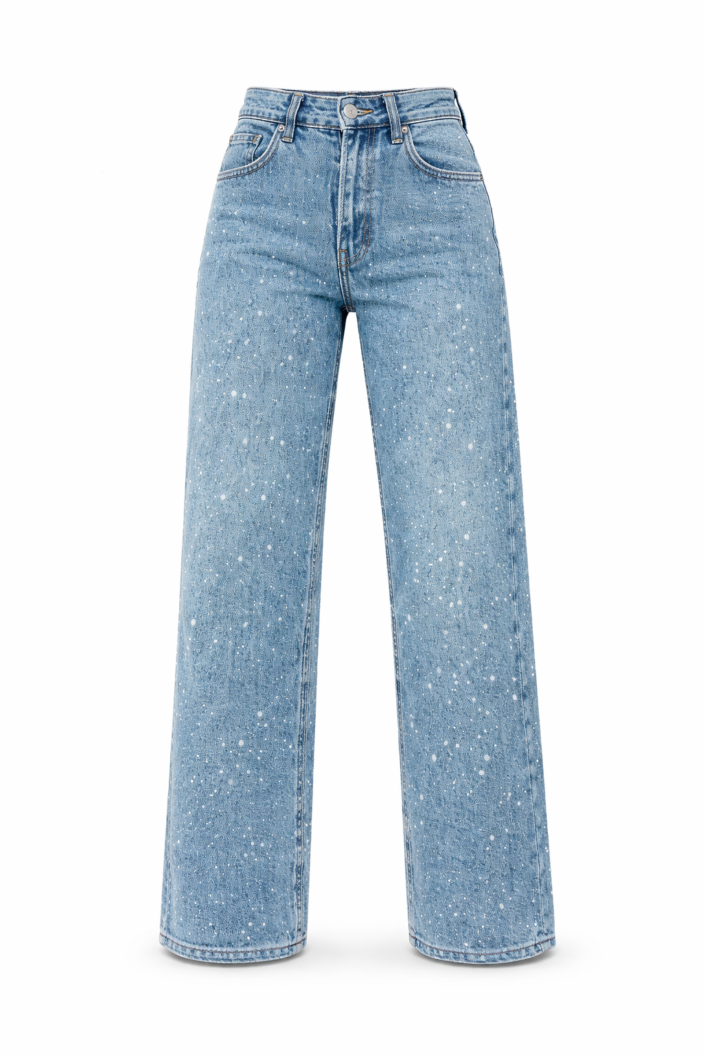 Højtaljede Jeans med Glitter Detaljer