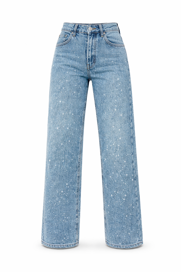 Højtaljede Jeans med Glitter Detaljer