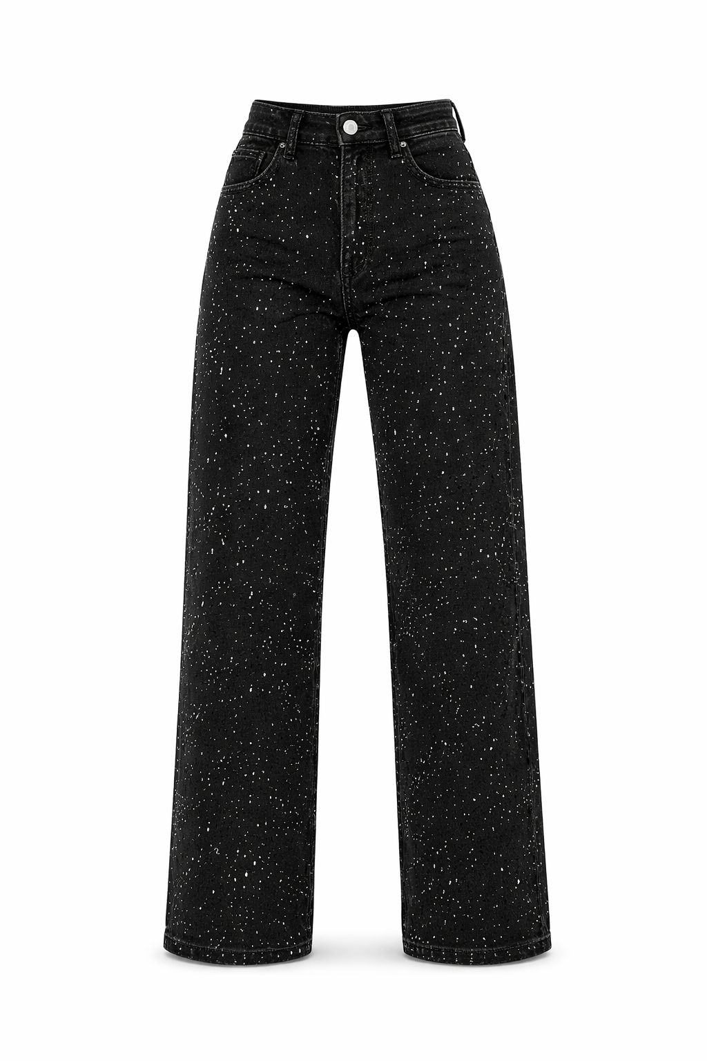 Højtaljede Jeans med Glitter Detaljer