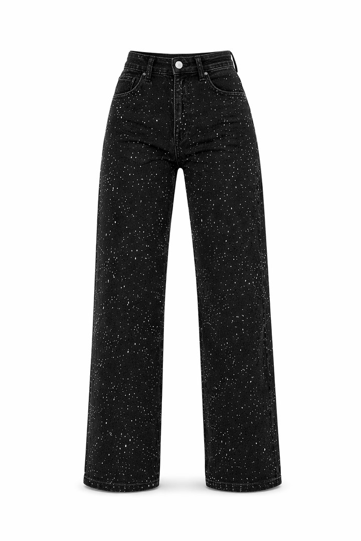Højtaljede Jeans med Glitter Detaljer
