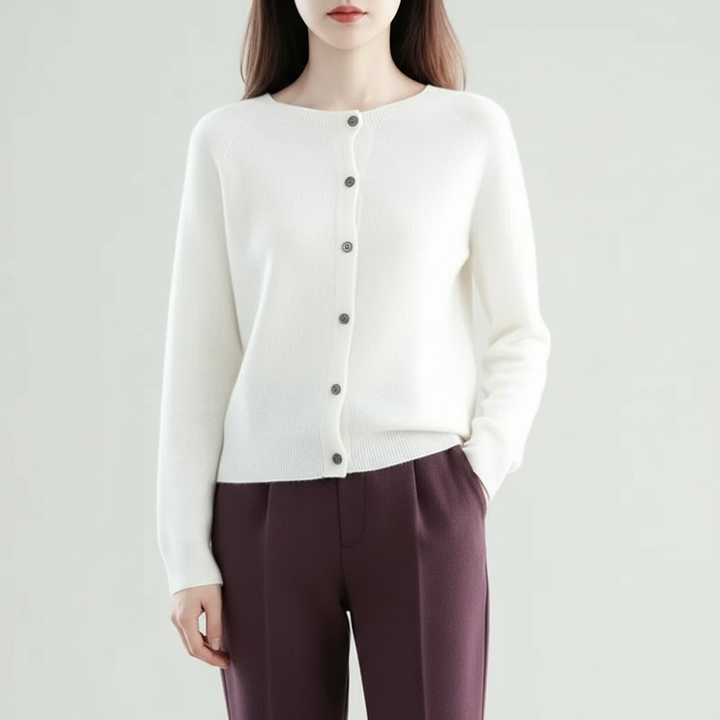 Klassisk langærmet sweater i merino- og uld med knapper til kvinder