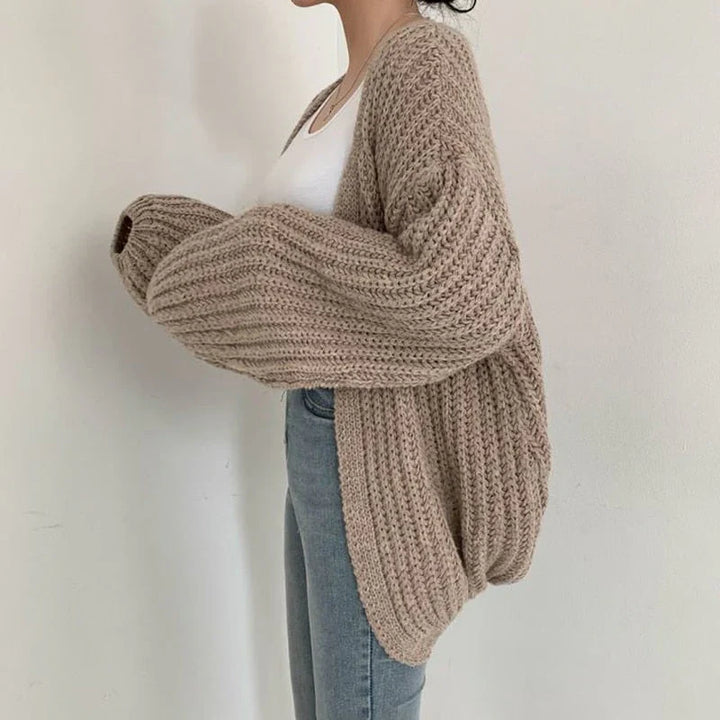 Casual strikket oversized sweater med åben front til kvinder