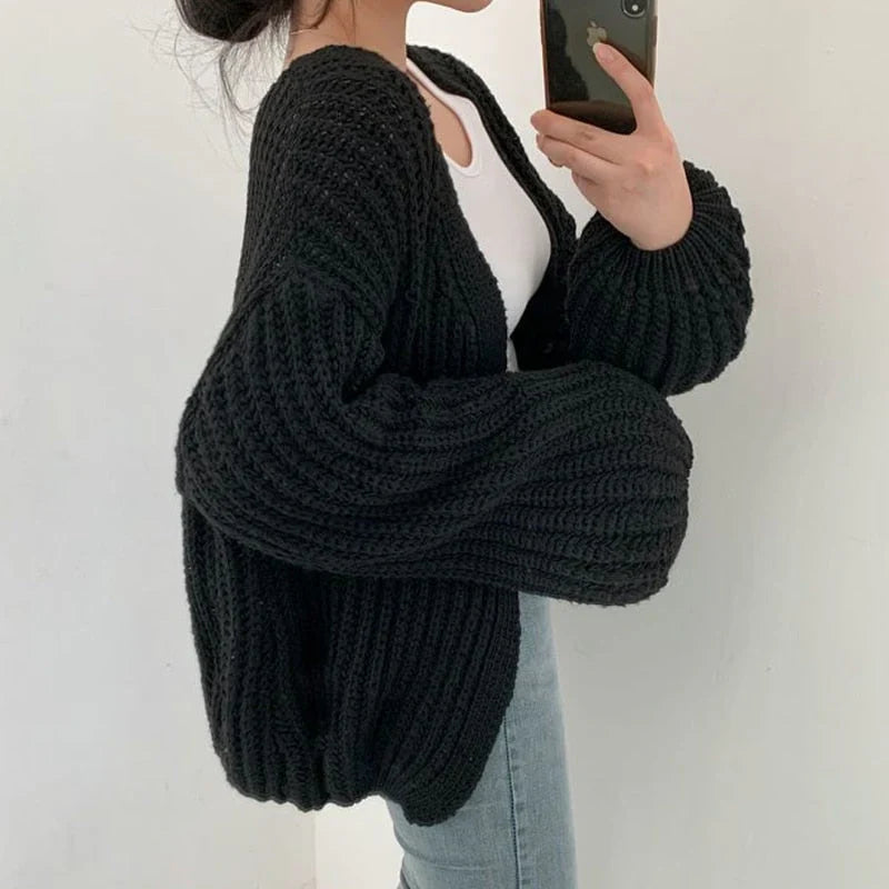 Casual strikket oversized sweater med åben front til kvinder