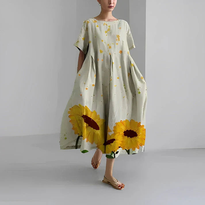 Midi Kjole I Afslappet Stil med Blomster Til Kvinder