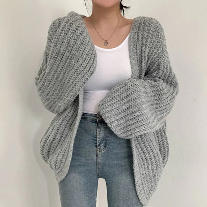 Casual strikket oversized sweater med åben front til kvinder