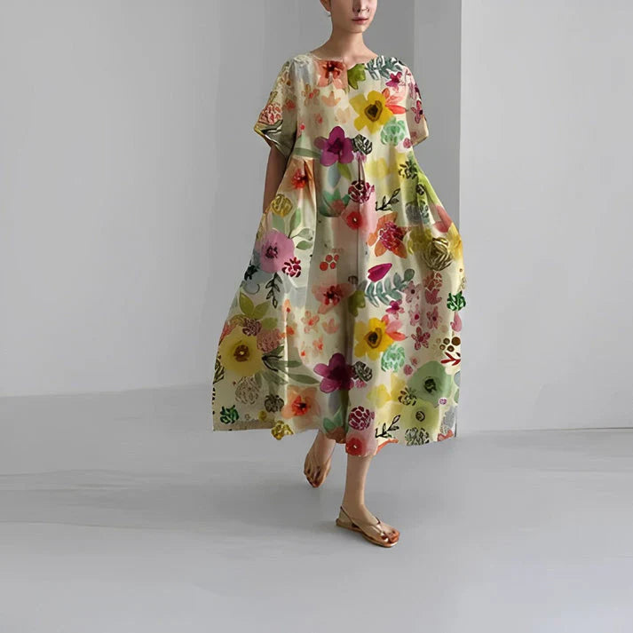 Midi Kjole I Afslappet Stil med Blomster Til Kvinder