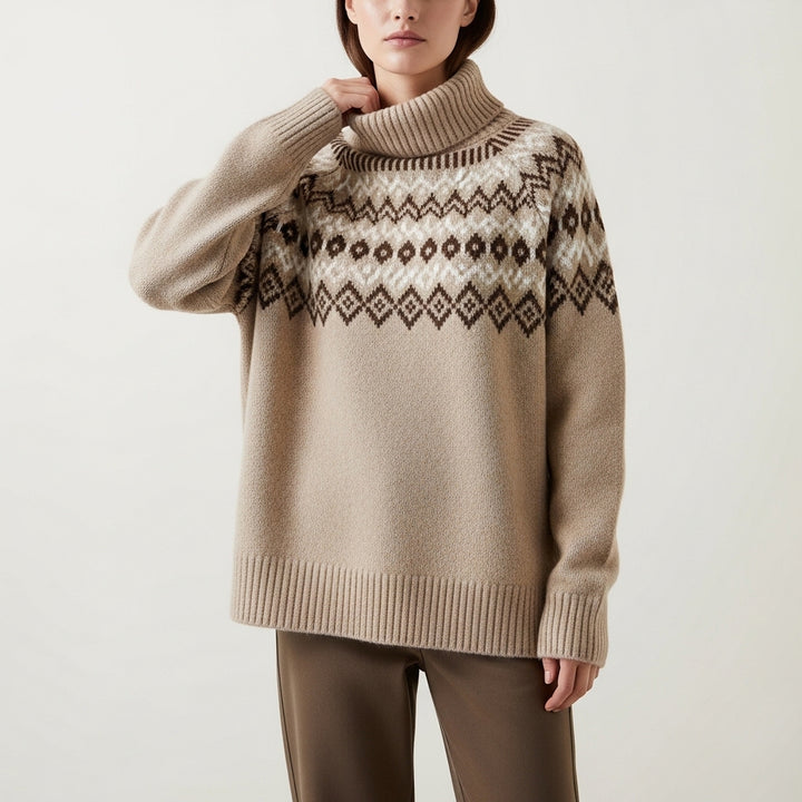 Mønstret oversized rullekravetrøje til kvinder