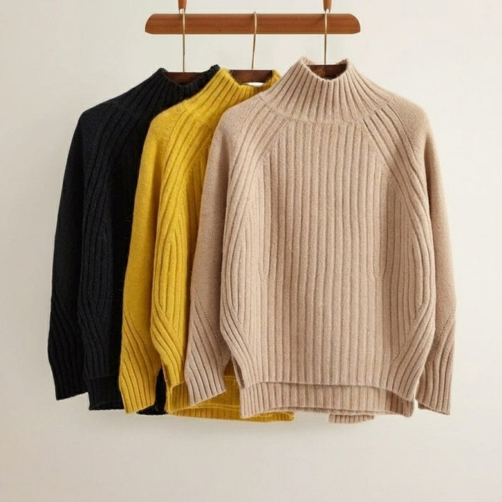 Langærmet ribstrik-sweater til kvinder