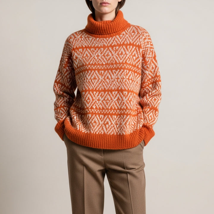 Mønstret oversized rullekravetrøje til kvinder