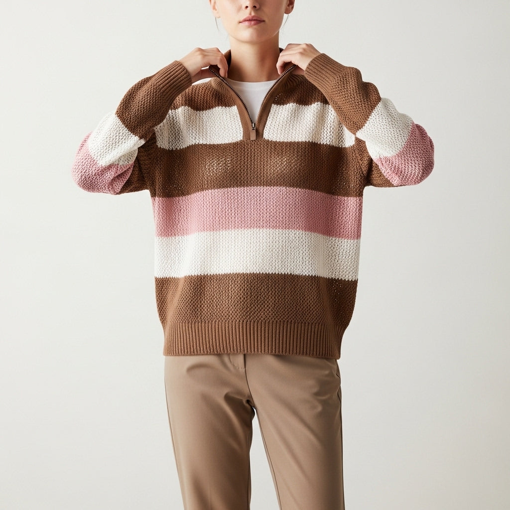 Stribet pullover i strik til kvinder