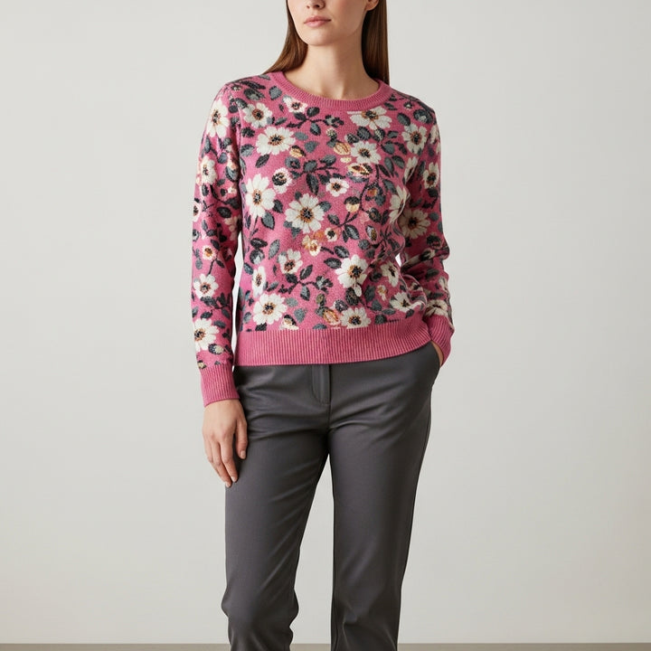 Pullover i strik til kvinder med blomsterprint