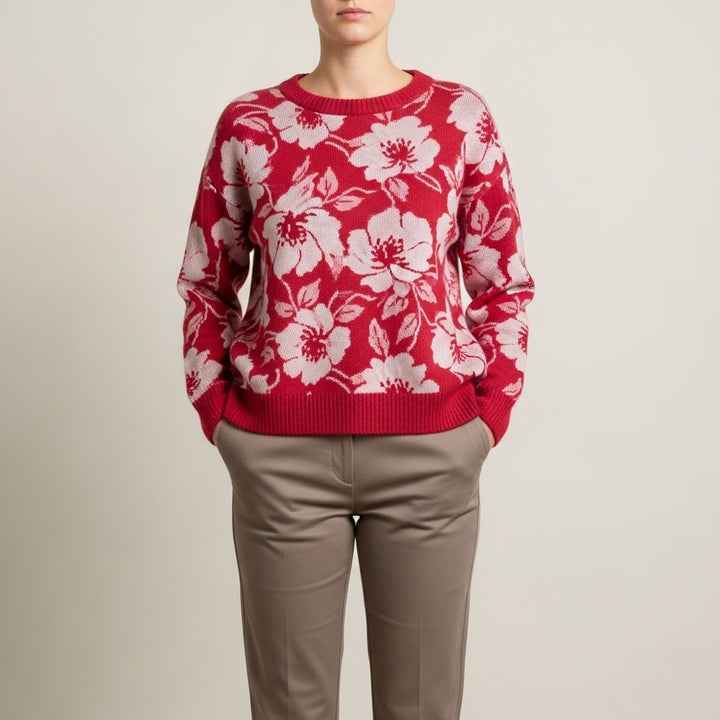Pullover i strik til kvinder med blomsterprint